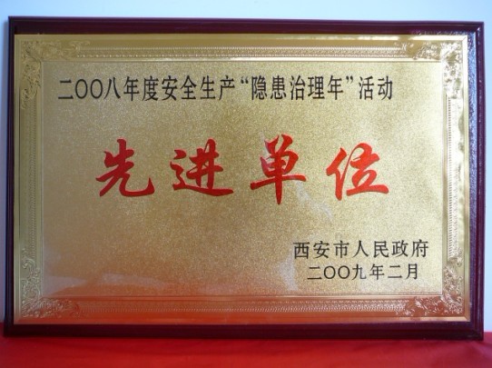2009年2月，，，，，，被西安市人民政府评为2008年度清静生产“隐患治理年”活动先进单位